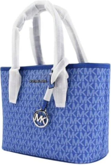 NWT Michael Kors Jet Set Item Signature PVC East West Tote Brown Electric  Blue - AbuMaizar Dental Roots Clinic