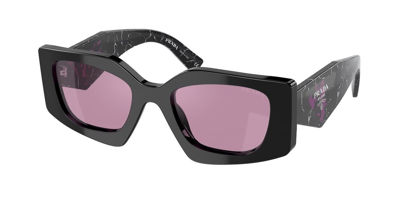 Picture of Prada PR 15YS 1AB07Q Black Plastic Irregular Sunglasses Purple Mirror Lens