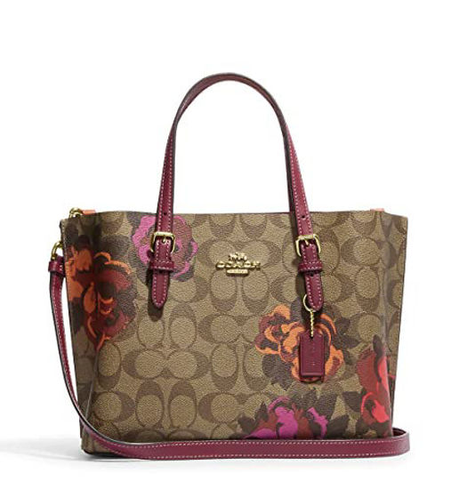 GetUSCart- COACH Leather Mollie Tote 25, Khaki/Roses