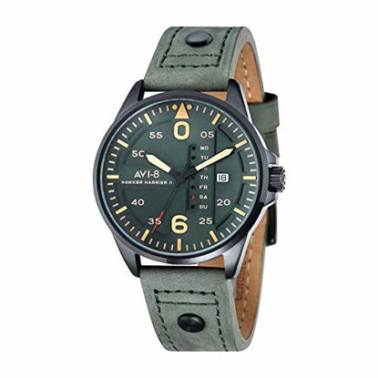 Picture of AVI-8 Men's Hawker Harrier II 45mm Green Leather Band IP Steel Case Quartz Analog Watch AV-4003-04