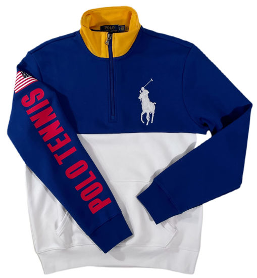 Picture of MEN'S POLO COLORBLOCK BIG PONY DOUBLE KNIT FLEECE 1/4 ZIP PULLOVER SWEARTSHIRT ROYAL MEDIUM