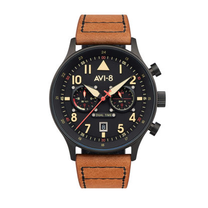 Picture of AVI-8 Mens 43.5mm Hawker Hurricane Carey Dual Time Debden Japanese Quartz Pilot Watch with Leather Strap AV-4088-03