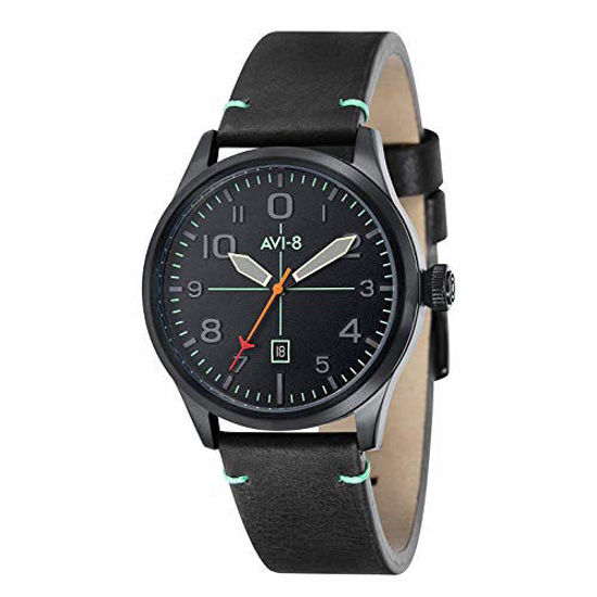 Picture of AVI-8 Men's Flyboy 43mm Black Leather Band IP Steel Case Quartz Analog Watch AV-4028-0B