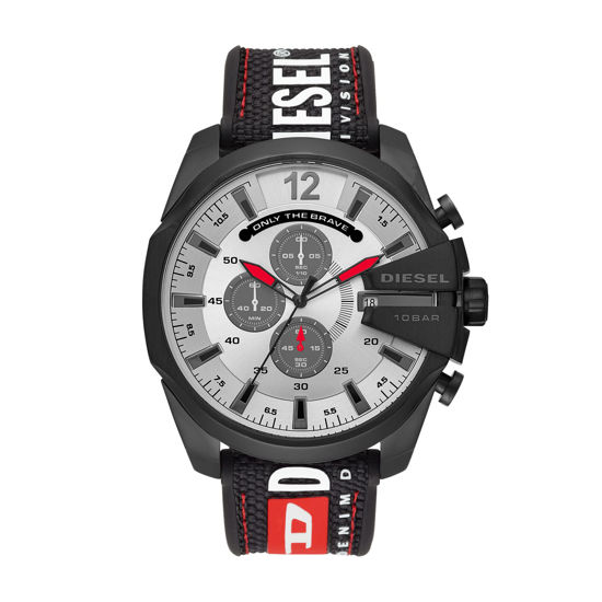 Picture of Diesel Men's 51mm Mega Chief Quartz Stainless Steel and Nylon Chronograph Watch, Color: Black Logo (Model: DZ4512)