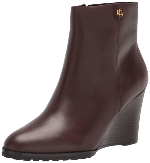 Picture of LAUREN Ralph Lauren Shaley Calfskin Wedge Bootie Chestnut Brown 6 B (M)