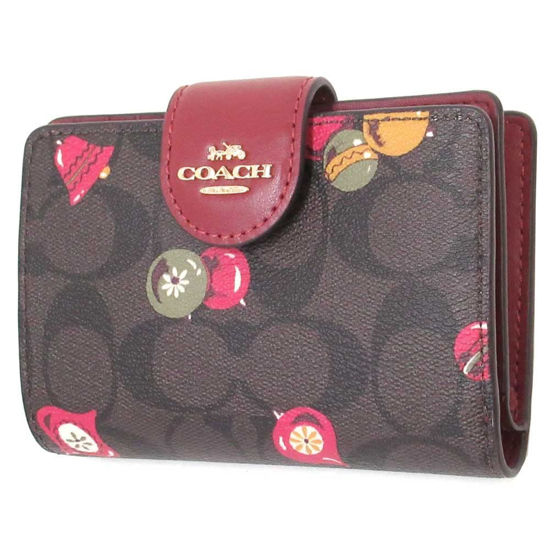 Picture of COACH Womens Medium Corner Zip Wallet In Signature Canvas (IM/Brown Black Multi With Ornament Print)