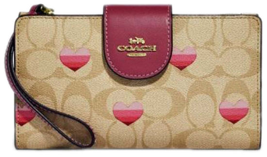 NWT deals CF406 Coach Long Zip Around Wallet Heart Cherry Print Gold/Chalk Multi