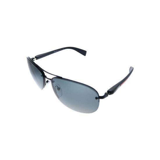 Picture of Prada Linea Rossa PS 56MS 1BO1A1 Black Metal Pilot Sunglasses Grey Lens