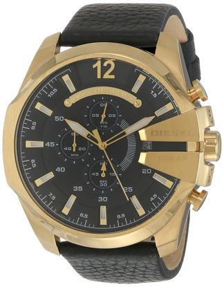 Picture of Diesel Men's 51mm Mega Chief Quartz Stainless Steel and Leather Chronograph Watch, Color: Gold, Black (Model: DZ4344)