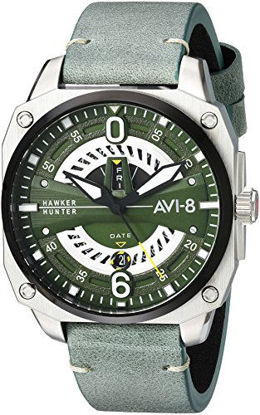 Picture of AVI-8 Men's Hawker Hunter Stainless Steel Japanese-Quartz Aviator Watch with Leather Strap, Green, 21.5 (Model: AV-4057-03)