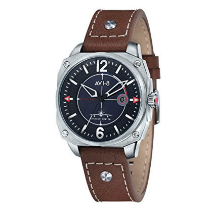 Picture of Avi-8 Men's Hawker Hunters Solar Power Quartz Watch with Black Dial Analogue Display and Brown Leather Strap AV-4039-01