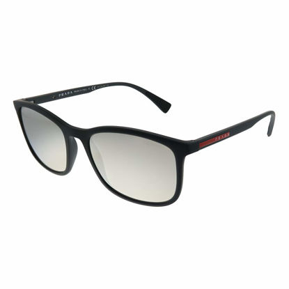 Picture of Prada PS 01TS DG02B0 Black Rubber Plastic Rectangle Sunglasses Silver Mirror Lens