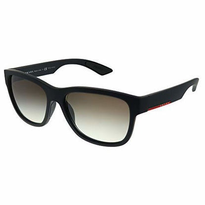 Picture of Prada Lifestyle PS 03QS DG00A7 Black Rubber Plastic Rectangle Sunglasses Grey Gradient Lens