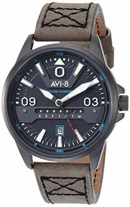 Picture of AVI-8 Men's Hawker Harrier II Stainless Steel Japanese-Quartz Aviator Watch with Leather Strap, Grey, 21.5 (Model: AV-4063-03)