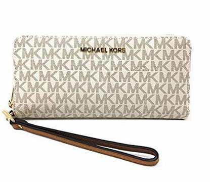 Picture of Michael Kors Jet Set Travel Monogram Zip Around Travel Wallet Wristlet, Vanilla / Acorn