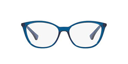 Picture of Ralph by Ralph Lauren Women's RA7114 Cat Eye Prescription Eyewear Frames, Shiny Transparent Blue/Demo Lens, 54 mm