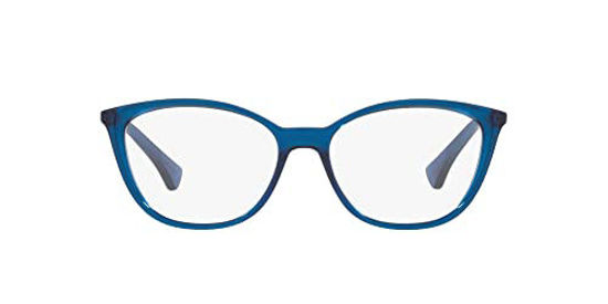 Picture of Ralph by Ralph Lauren Women's RA7114 Cat Eye Prescription Eyewear Frames, Shiny Transparent Blue/Demo Lens, 54 mm