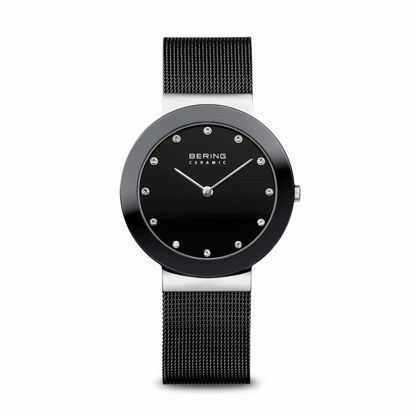 Picture of BERING Women Analog Quartz Ceramic Collection Watch with Stainless Steel Strap & Sapphire Crystal, Black/Silver, 35, Black/Silver