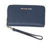 Picture of Michael Kors Jet Set Travel Large Flat Multifunction Phone Case Wristlet Pebble Leather (Navy)