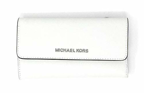 Michael Kors Jet Set Travel Large Trifold Leather Wallet Black Silver