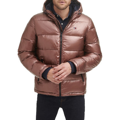 Picture of Tommy Hilfiger Men's Hooded Puffer Jacket, Pearlized Brown, Small