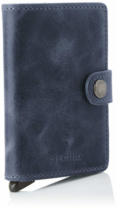 Picture of Secrid Mini Wallet Leather Vintage Blue, Rfid Safe Card Case (Blue)