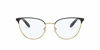 Picture of Ralph by Ralph Lauren Women's RA6047 Butterfly Prescription Eyewear Frames, Shiny Black On Gold Rims/Demo Lens, 54 mm