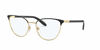 Picture of Ralph by Ralph Lauren Women's RA6047 Butterfly Prescription Eyewear Frames, Shiny Black On Gold Rims/Demo Lens, 54 mm