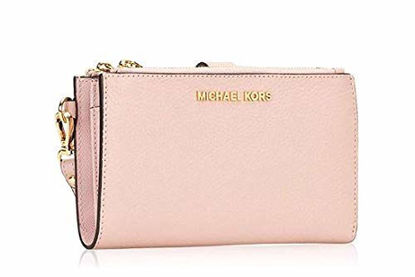 Picture of Michael Kors Jet Set Travel Double Zip Saffiano Leather Wristlet Wallet (Blossom), Medium