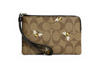 Picture of Corner Zip Wristlet In Signature Canvas With Bee Print