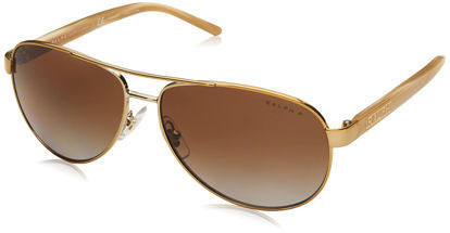 Picture of Ralph by Ralph Lauren Women's RA4004 Aviator Sunglasses, Shiny Gold/Polarized Gradient Brown, 59 mm