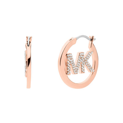 Picture of Michael Kors Rose Gold-Tone Plated Brass Pavé Logo Hoop Earrings