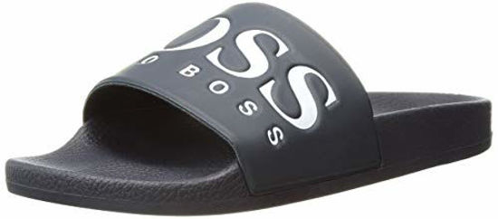 BOSS - Leather sandals with embossed logo and buckle closure