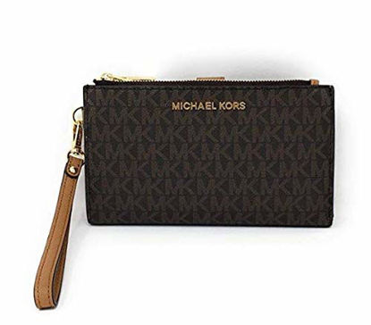 Picture of Michael Kors Jet Set Travel Double Zip Wristlet - Signature PVC (Brown / Acorn)