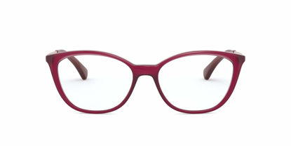 Picture of Ralph by Ralph Lauren Women's RA7114 Cat Eye Prescription Eyewear Frames, Shiny Transparent Bordeaux/Demo Lens, 54 mm