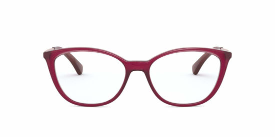 Picture of Ralph by Ralph Lauren Women's RA7114 Cat Eye Prescription Eyewear Frames, Shiny Transparent Bordeaux/Demo Lens, 54 mm