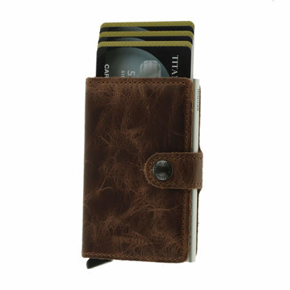 Picture of Secrid Men Mini Wallet Genuine Leather Vintage black RFID Safe Card Case max 12 cards, Brown, 65 x 102 x 21 mm