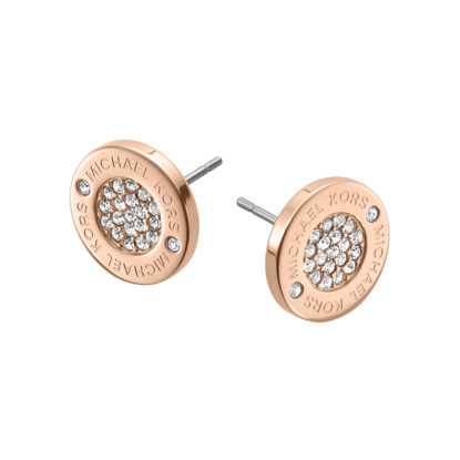 Picture of Michael Kors Rose Gold Tone Logo Pave Stud Earrings