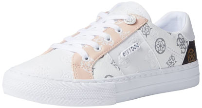 Picture of GUESS womens Loven Sneaker, White/Pink, 9 US