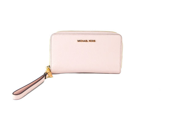 Picture of Michael Kors Jet Set Travel Large Flat Multifunction Phone Case Pebbled Leather Wallet/Wristlet in Powder Blush