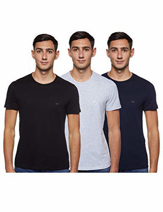 Picture of Emporio Armani mens Cotton Crew Neck T-shirt Base Layer Top, Grey/Navy/Black, Large US