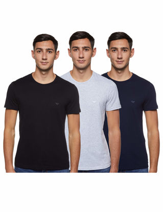 Picture of Emporio Armani Men's Cotton Crew Neck T-shirt Base Layer Top, Grey/Navy/Black, Medium US