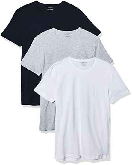 Picture of Emporio Armani mens Cotton Crew Neck T-shirt Undershirt, Grey/White/Navy, Small US