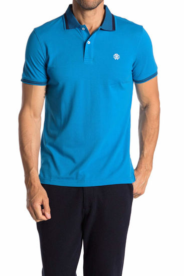 Picture of ROBERTO CAVALLI Contrast Trim Short Sleeve Polo Light Blue FSR672KB00503136 (S, Light Blue)