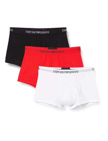 Picture of Emporio Armani Men's 3-Pack Cotton Trunks, Black/White/Red, Medium