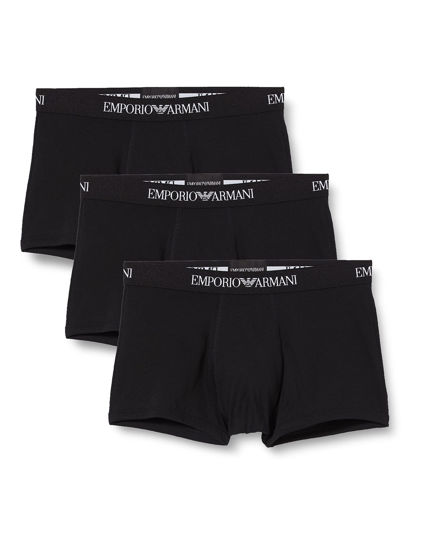 Picture of Emporio Armani Men's 3-Pack Cotton Trunks, Black, X-Large