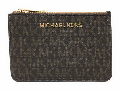 Picture of Michael Kors Jet Set Travel Small Top Zip Coin Pouch with ID Holder - PVC Coated Twill (Brown & Acorn)