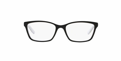 Picture of Ralph by Ralph Lauren Women's RA7044 Cat Eye Prescription Eyewear Frames, Shiny Black On White/Demo Lens, 52 mm