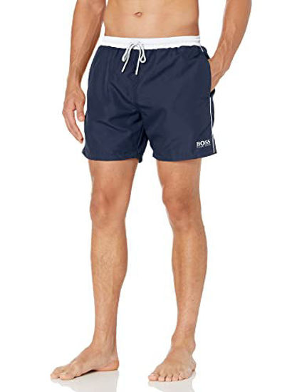 Picture of Hugo Boss mens Medium Length Solid Swim Trunks, Night, Small US