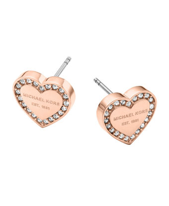 Picture of Michael Kors Rose Gold Tone Signature Heart Stud Earrings